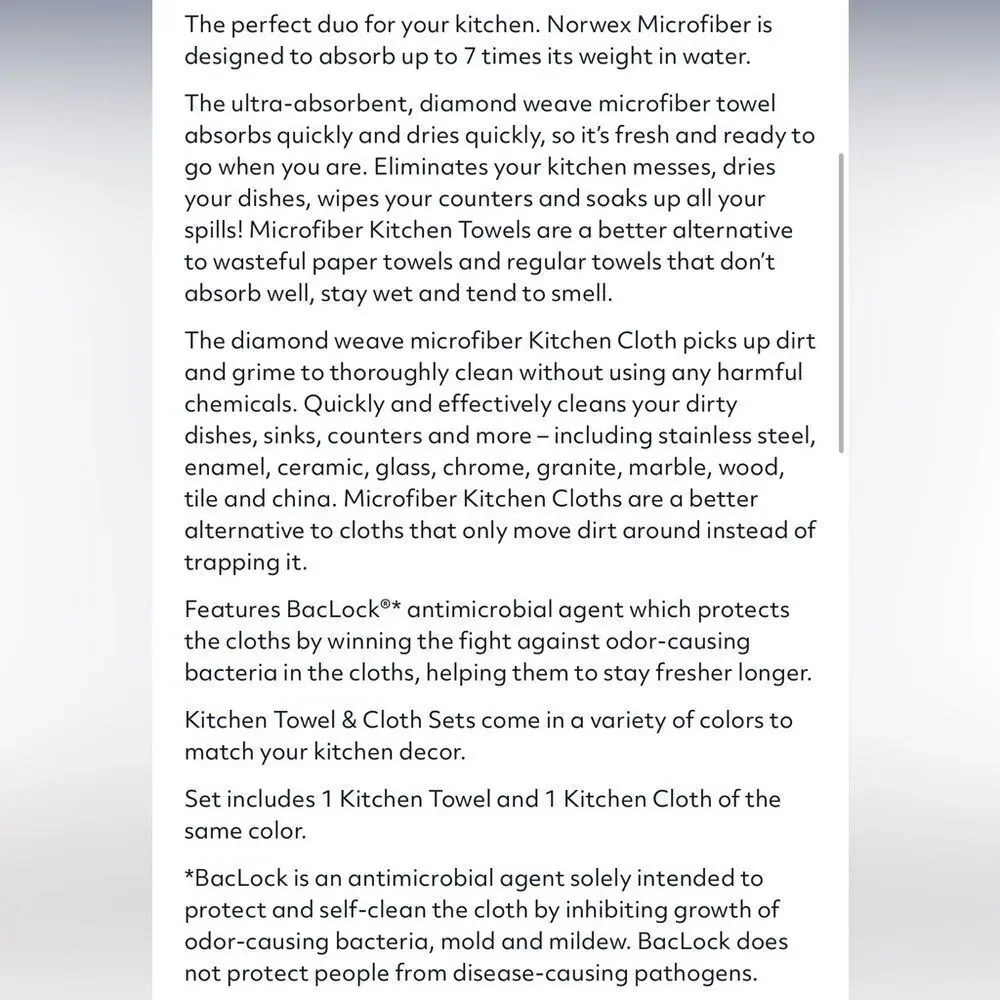 Norwex Kitchen Towel and Kitchen Cloth Set of 2 Amethyst NWT - Picture 8 of 10